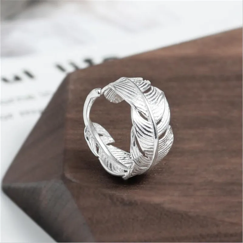 Creative Ethnic Style Exquisite Fashion Atmosphere 925 Sterling Silver Jewelry Feather Branch Leaf Opening Rings  R165