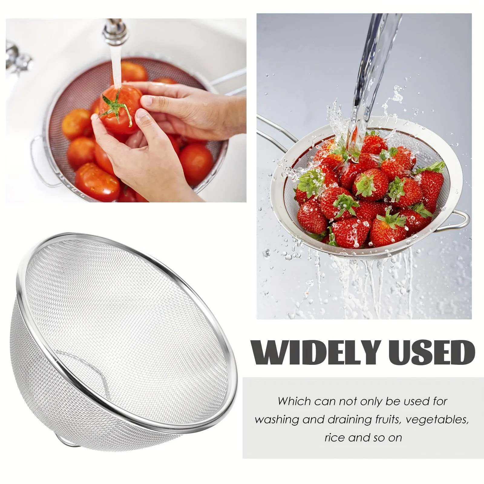 Edelstahl-Abflusskorb zum Waschen von Gemüse, Obst, Reis, Haushalt, Mehrzweck-Mesh-Sieb, Abtropfkorb für die Küche, leicht zu reinigen