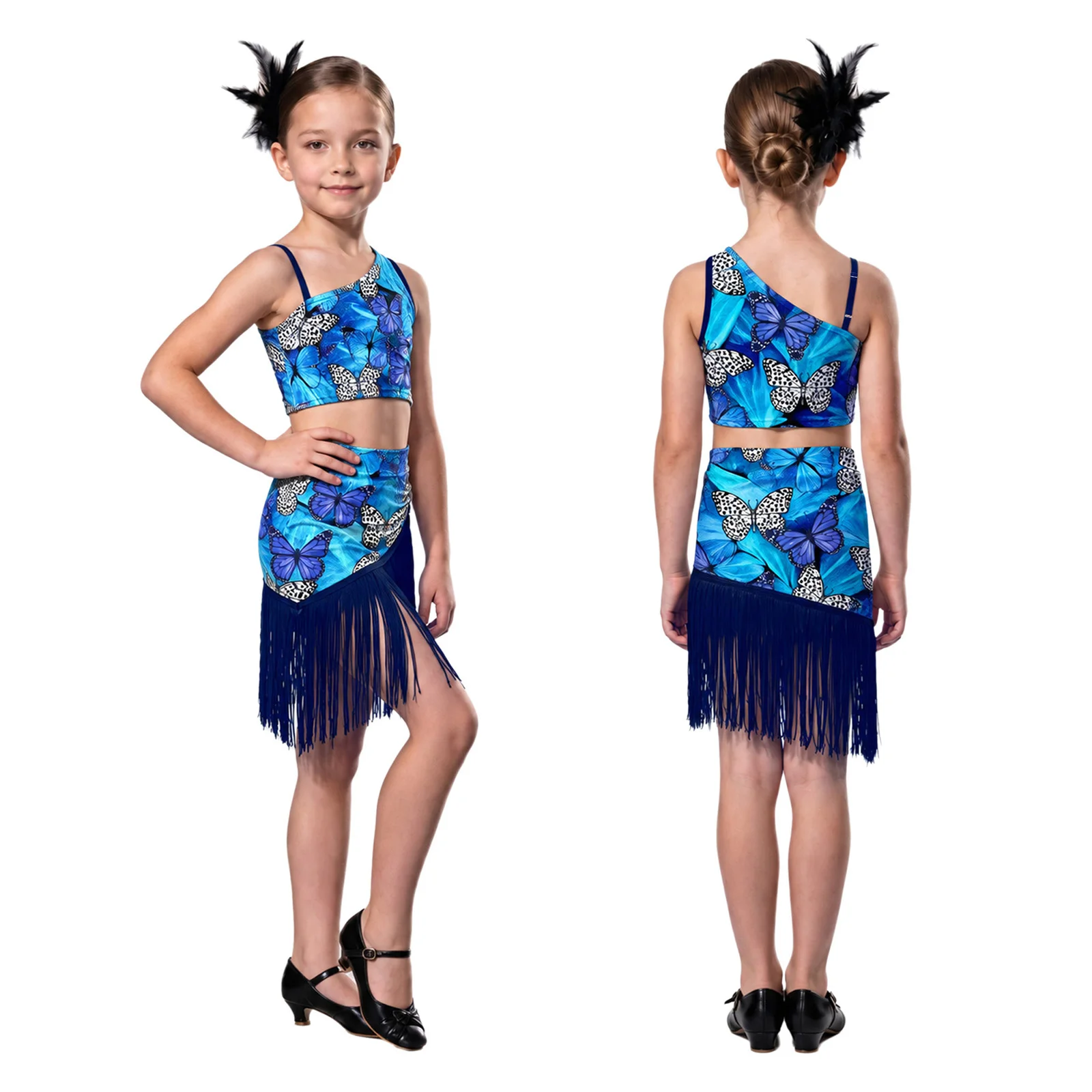 Girls Professional Latin Dancing Dress Kids Ballroom Salsa Dance Wear Clothing Children's Competitions Latin Crop Top And Skirt