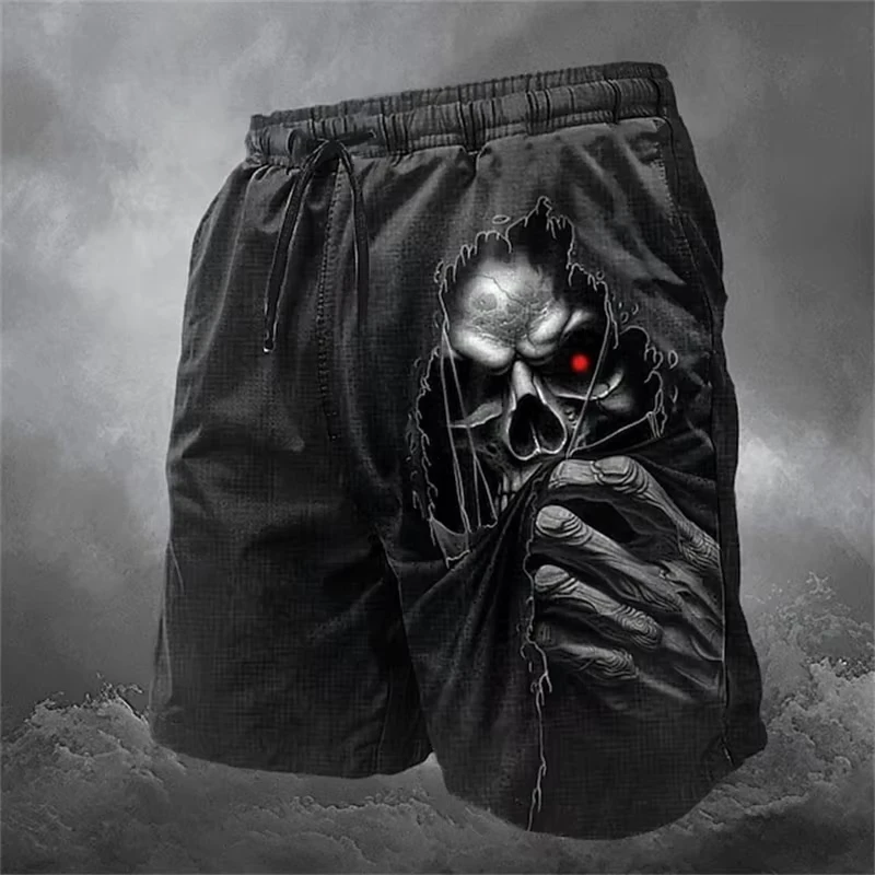 Men's Skull Design Printed Beach Shorts Swimwear Casual and Comfortable Summer Hip-Hop Shorts Fashio