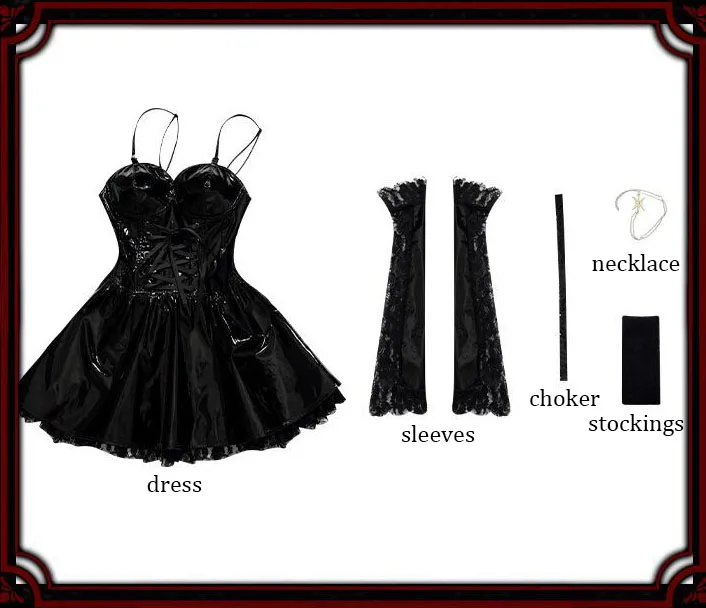 Misa Amane Cosplay Costume pour femme, perruque, cuir 216.239., robe sexy, collier, manches en dentelle, bas, uniformes, tenues Anime