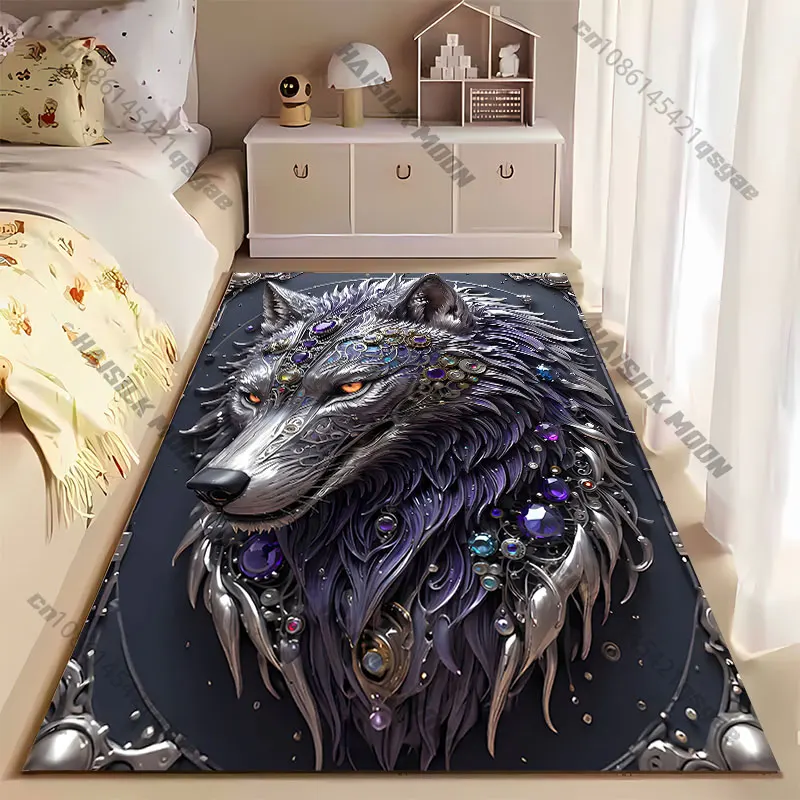 Majestic wolf adorned with jewels carpet Yoga living room room decor children's crawling mat doormat area rug games mat