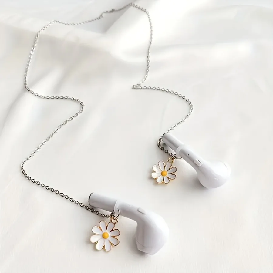 Fresh Daisy Metal Anti-lost Necklace, Universal Lanyard For Wireless Bluetooth Earbuds, Minimal Summer Neck Chain, Dual-use Mask Decor Strap
