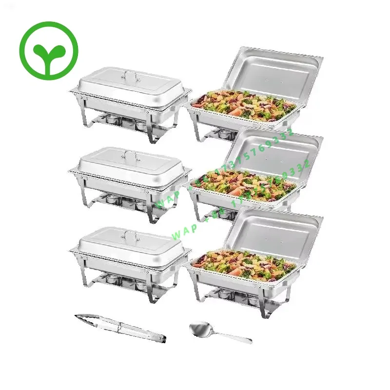 【Premium】SucceBuy 8QT Rectangle Chafing Dish 2/4/6 Packs w/ Full Size Pans Buffet Catering Warmer Server Folding Stand Fuel Hold