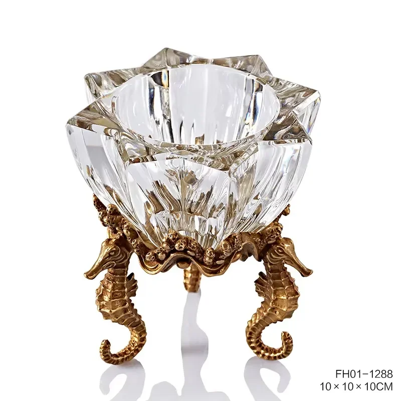 Handmade Royal Copper Fruit Plate with Crystal Decor and Brass Accessories Elegant Glass Candy Bowl for Living Room Home