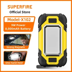 SUPERFIRE-Lampe de travail LED portable avec double aimants de bain, lampe de poche aste réglable, charge mobile, X102