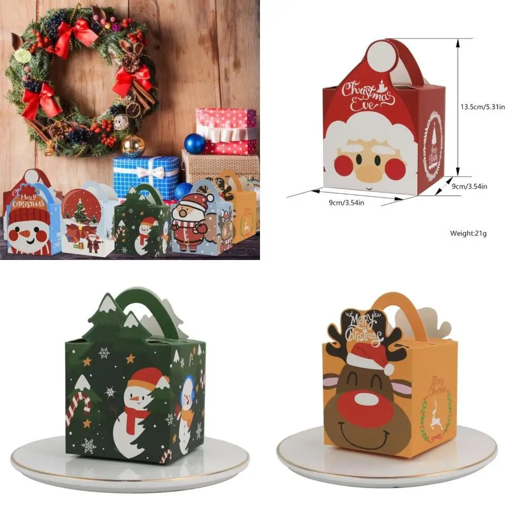 

652F Upgraded Christmas Kraft Goody Gift Boxes 6-Piece Party Paper Treat Candy Boxes for Christmas Favor Colored Box