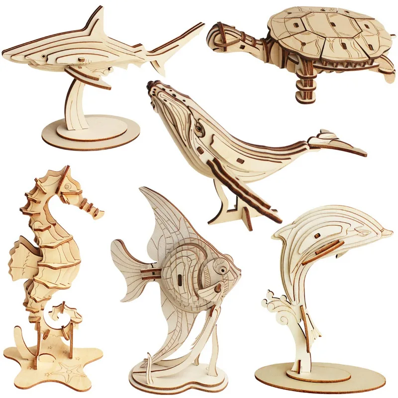 Marine Life Series 3D Wooden Puzzle Educational Toys Puzzles for Kids Educational Toys Wooden Gift for Children Creatif