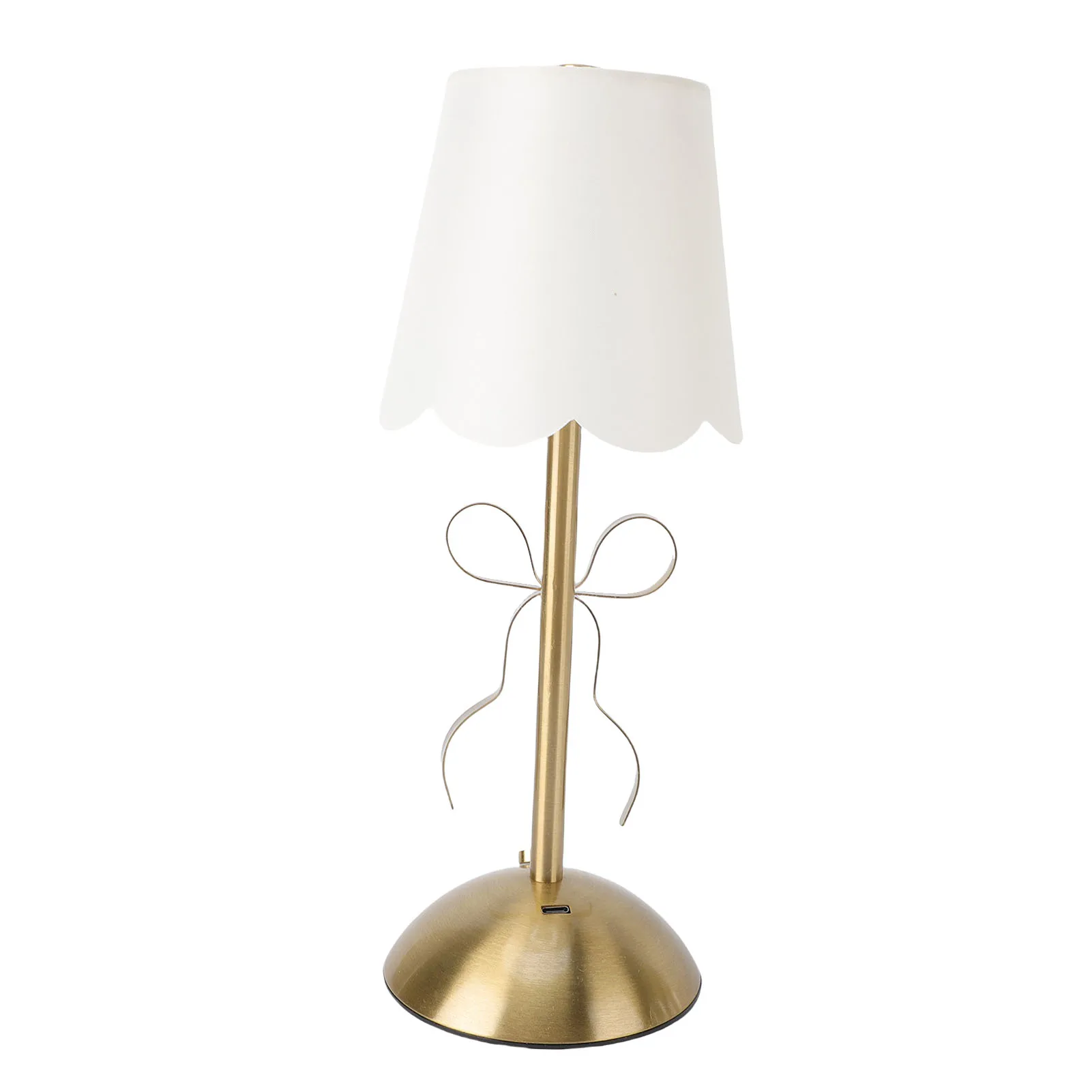 Bow Table Lamp with Fabric Shade Cute Decorative Metal Rechargeable Cordless Bedside Lamp for Bedroom Cordless Bow Table Lamp