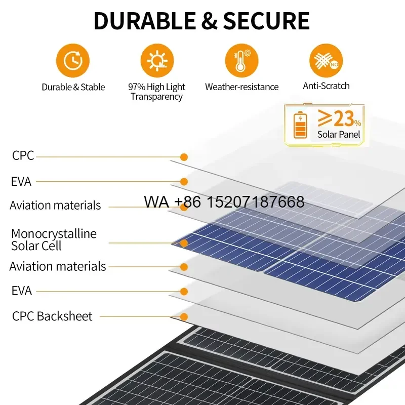 Wmwmnu for Europe Standard 200W 20V Portable Foldable Solar Panel Anti Cracking Polymer Aviation Material for Camping Hiking