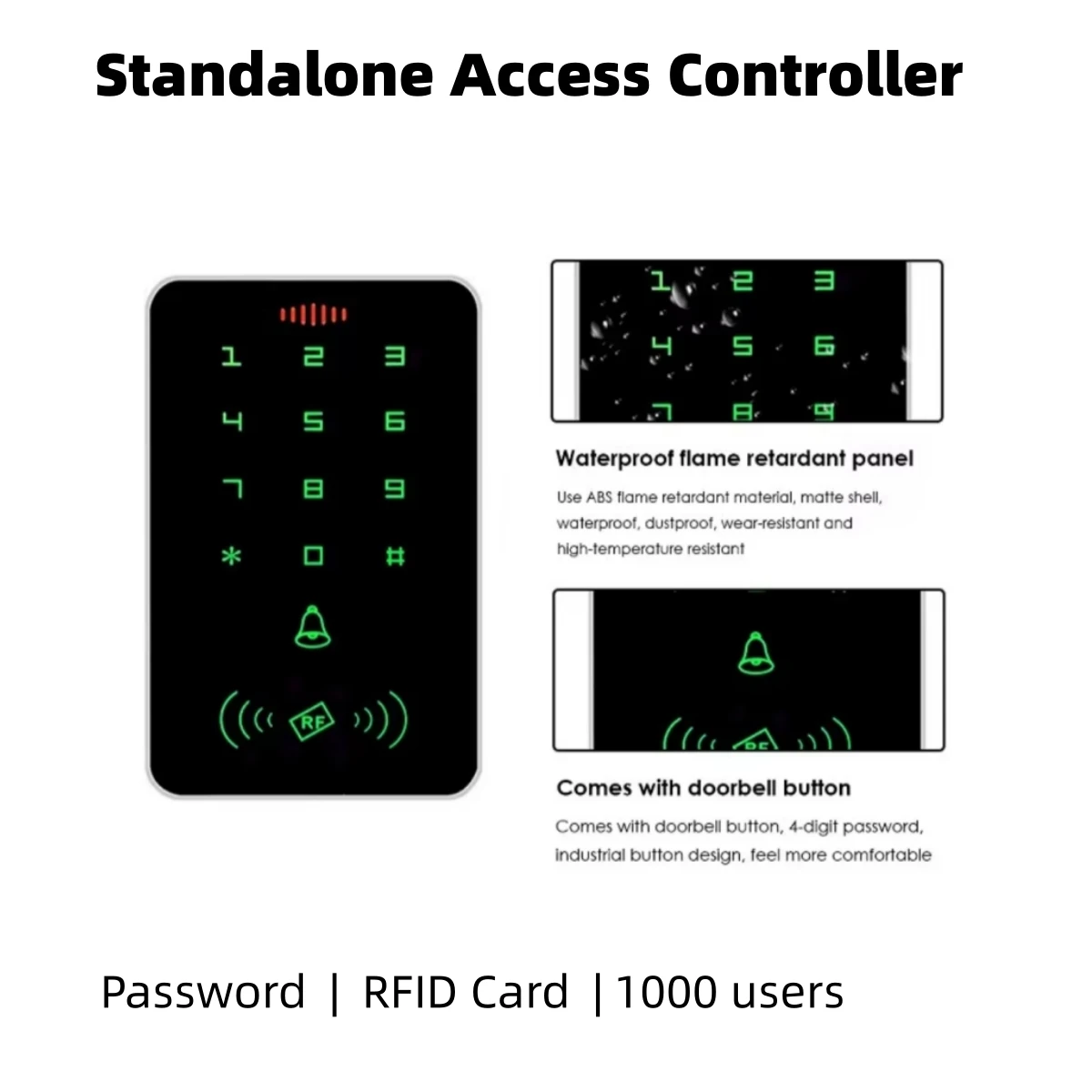 Standalone Access Controller 1000 Users EM 125KHz RFID Card with Keypad Password Wiegand Doorbell Entry Access Control Kit