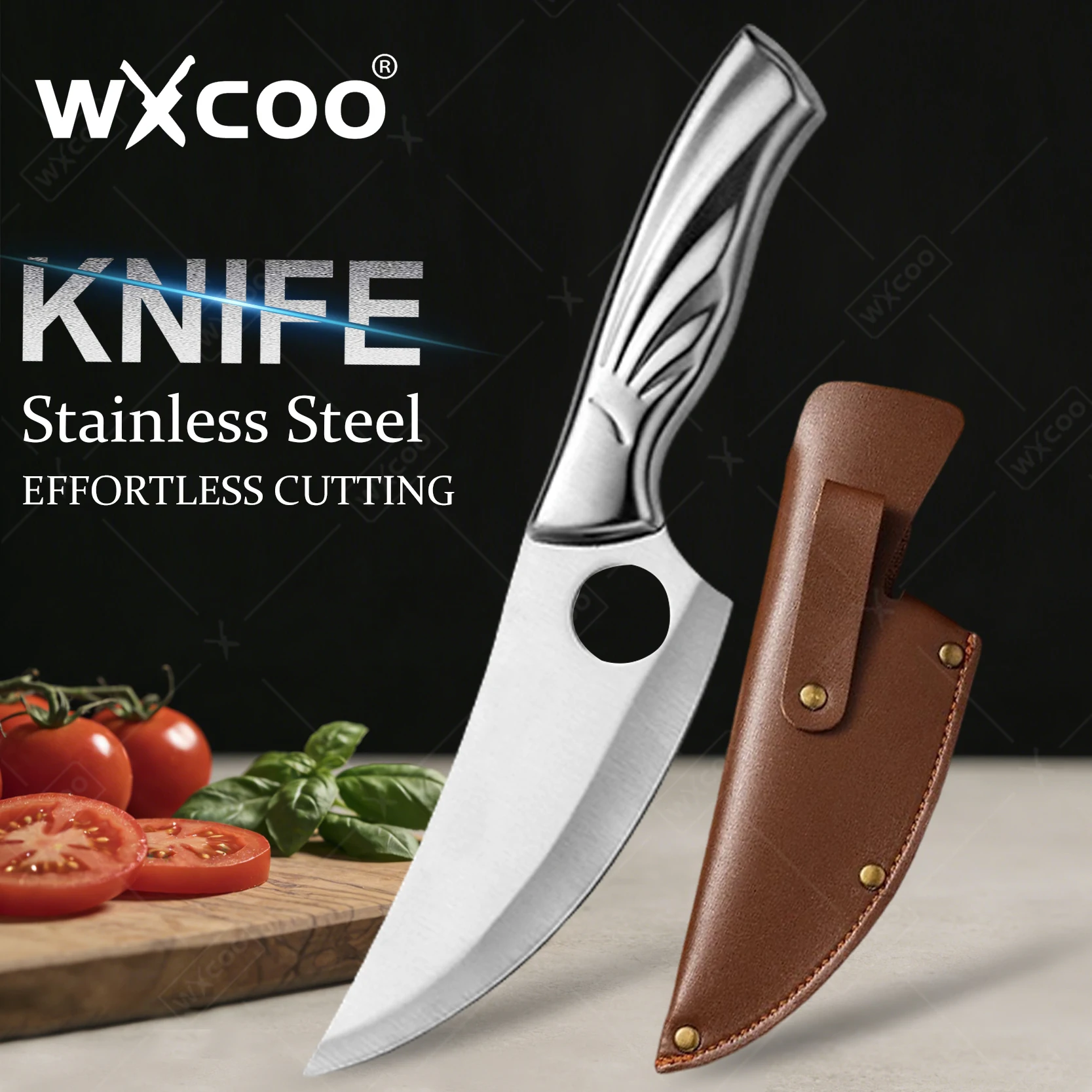 WXCOO Edelstahlmesser zum Schneiden und Entbeinen, Küchenmesser zum Entbeinen, Fleischmesser, Hackmesser für Rind, Lamm, Schwein, Gemüsemesser