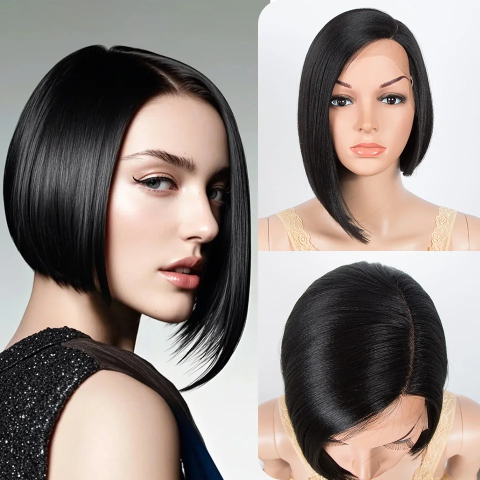 Synthetic Lace Front Wig Straight Asymmetrica Bob Short Wig 12