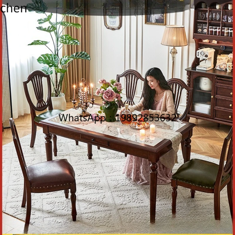 ww  retro wind rock slab dining table walnut wood scratch-proof table top 1.5 meters rectangular table