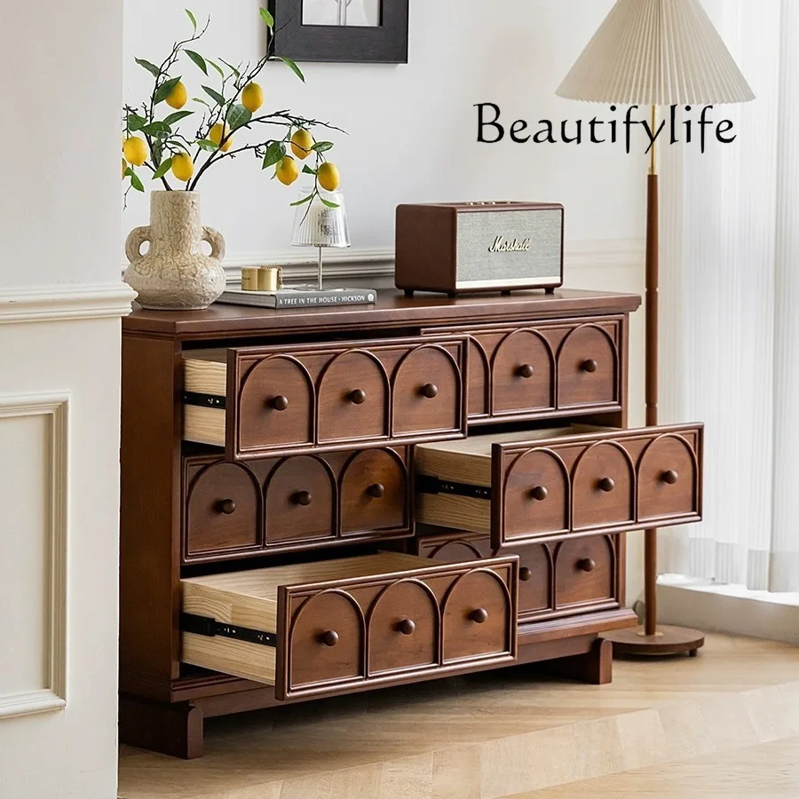 Modern Simplicity with American Style Chest of Six Drawers Living Room Retro Solid Wood Locker