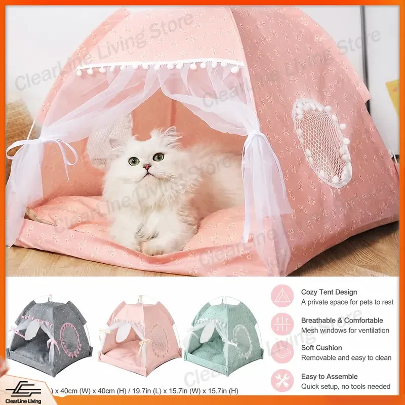 Foldable Cat Bed Tent Portable Pet House Cave Hut Breathable Summer Cool Mat Universal Nest for Cats Dogs Puppy Indoor