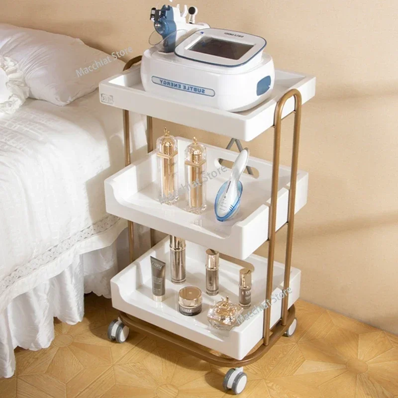 Luxury Three-layer Salon Trolleys Beauty Dedicated Nail Tool Cart Rack Movable Auxiliary with Wheels Furniture