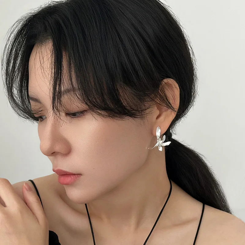 Amxiu Sterling Silver 925 Qingyin New Chinese Style High Cleanliness Elegant Orchid Grass Flower Earrings Artistic Ear