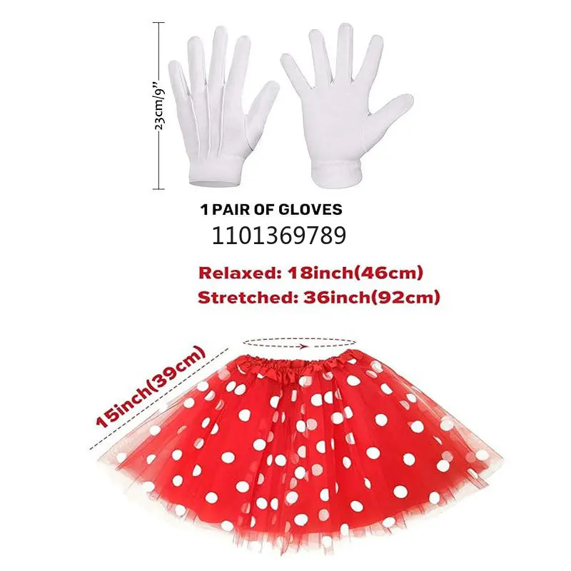 Polka Dots Tutu with Mouse Ears Headband Girls Halloween Costume Birthday Dress Up Accessories nose headpiece skirt vestidos