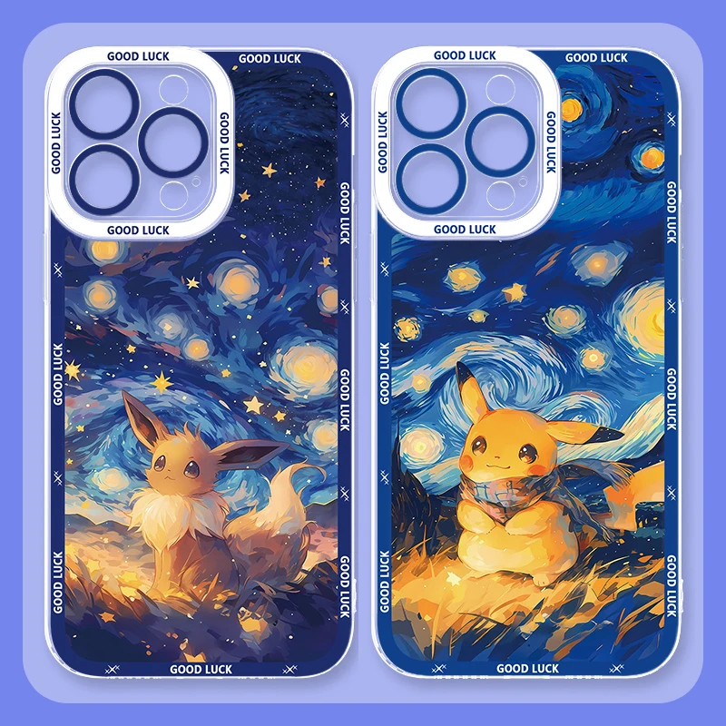 ภาพวาดสีน้ํามันP-Pokemon ClearสําหรับiPhone 16 Pro Max 15 14 Plus 13 12 11 Pro XR XS X 8 7 SE 2020 กันกระแทกปกหลัง