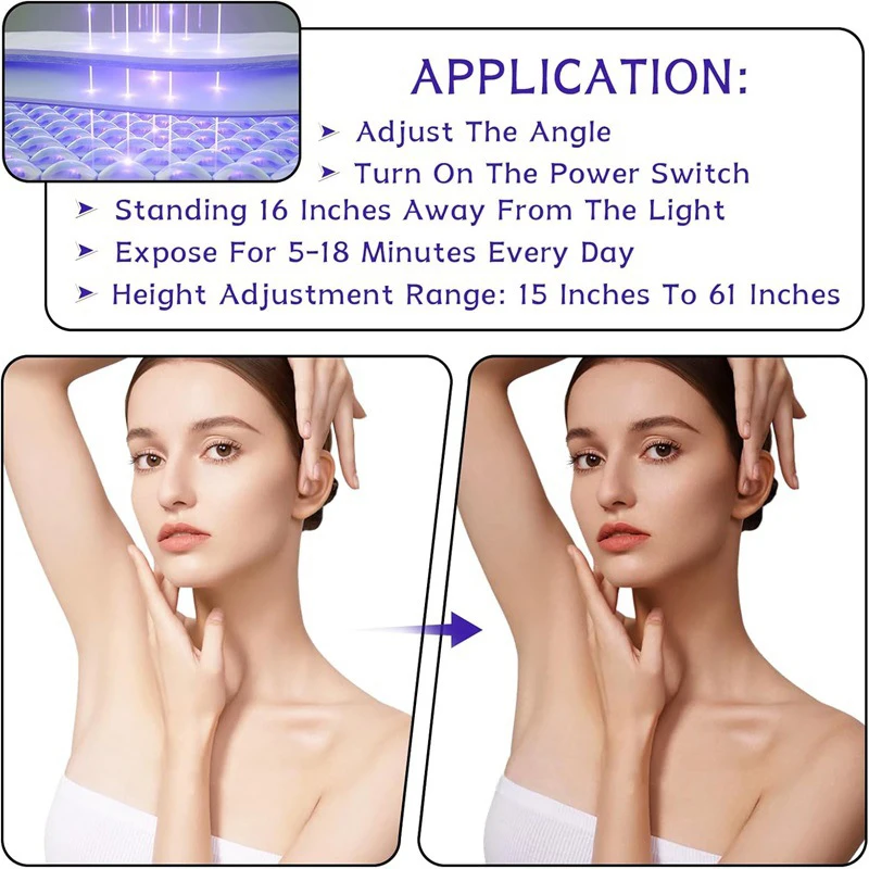 60W Ultraviolet Tanning Lamp Tripod Solarium Lamp for Tanning Body 432PCS Purple Light Lamp Wavelength 460nm & 490nm Skin care