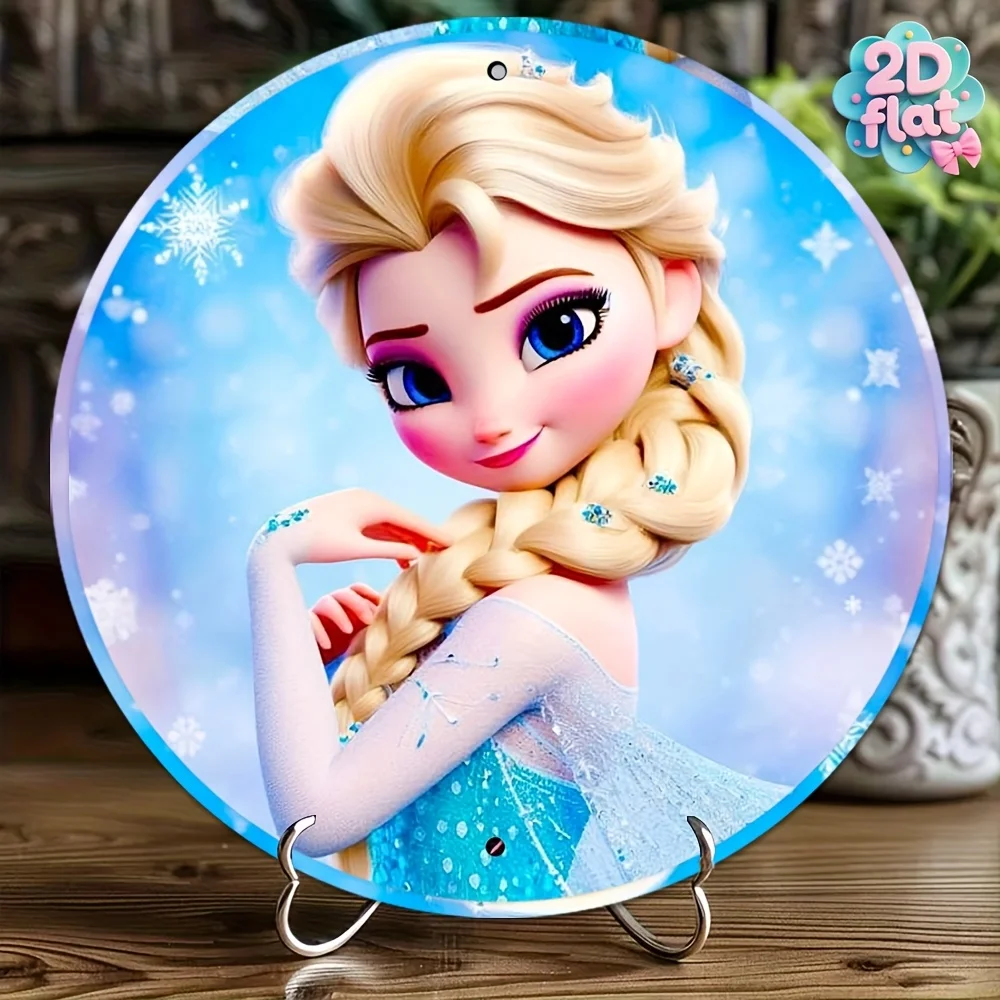 2D Flat, Disney 1pc Exquisite Round Metal Aluminum Sign with Anime Character Design, 2D Wall Art Decor for Home, Bar, Garden & P