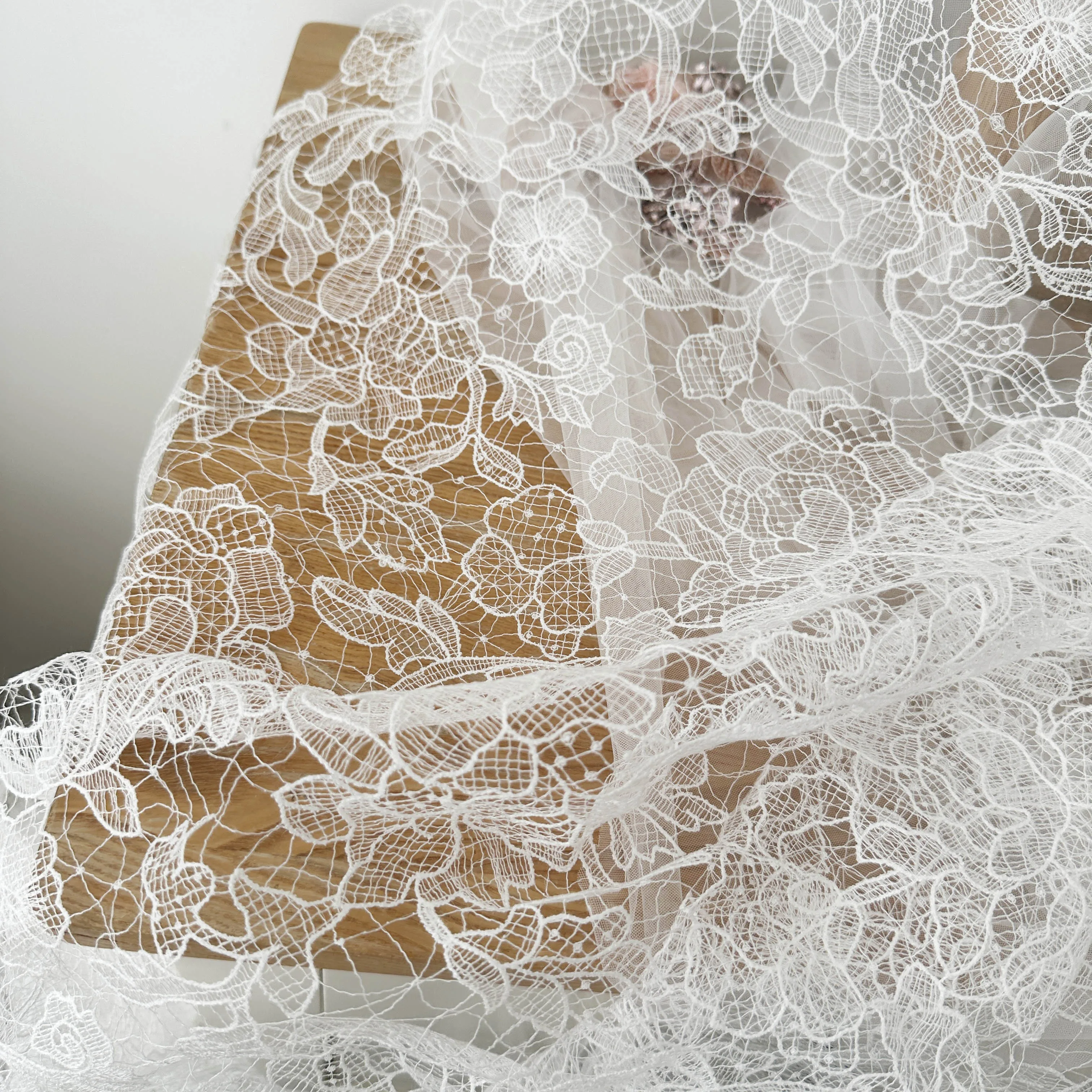 

1 Yard Crochet Leaf Floral Lace Fabric for Wedding Gown Couture Dress Tulle Embroidery Lace Fabric by Yard 135cm wide