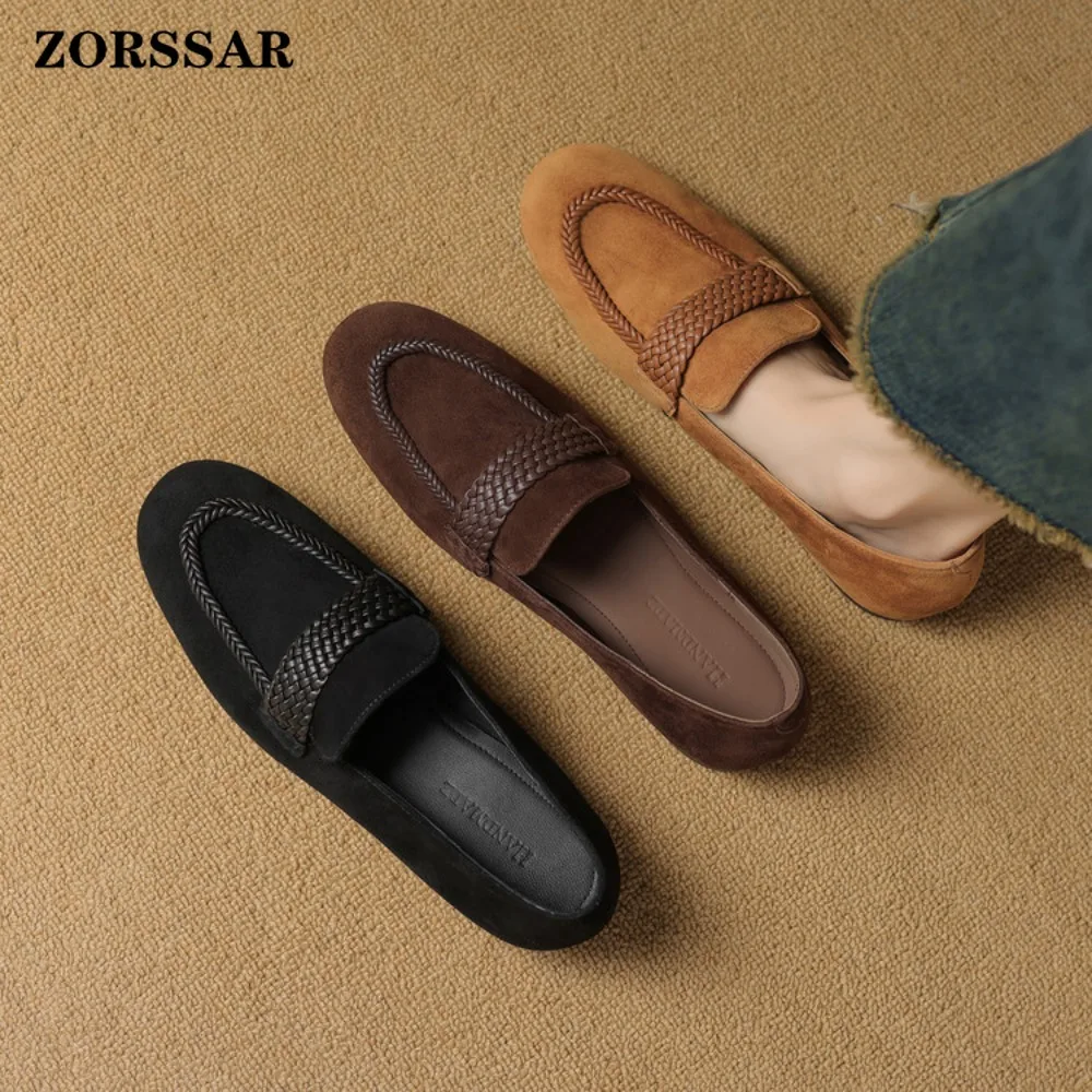 

Women Flats Spring 2026 New Large Size Flat Loafers Shoes Women Suede Slip-on Square Head Breathable Fashion Shoes for Women