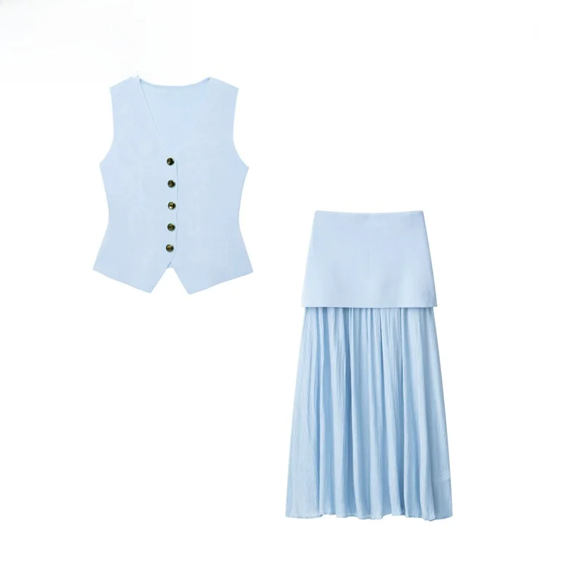 ZBZR Frühling Neue Damen Strickweste Top Unadorned Faion Set Street Sle V-Ne Buttoning ort Sve Polyesterfaser