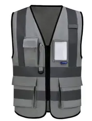 High visibility reflective safety vest with reflective stripes, multi pocket construction work uniform vest, ANSI Class 2 standa