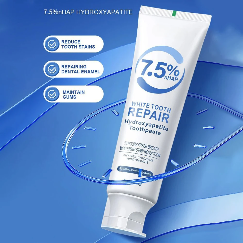 معجون أسنان هيدروكسياباتيت 120 جرام، نعناع لطيف، معجون أسنان مبيض منعش للتنفس، معجون أسنان لإزالة البقع المكثفة، العناية بالفم