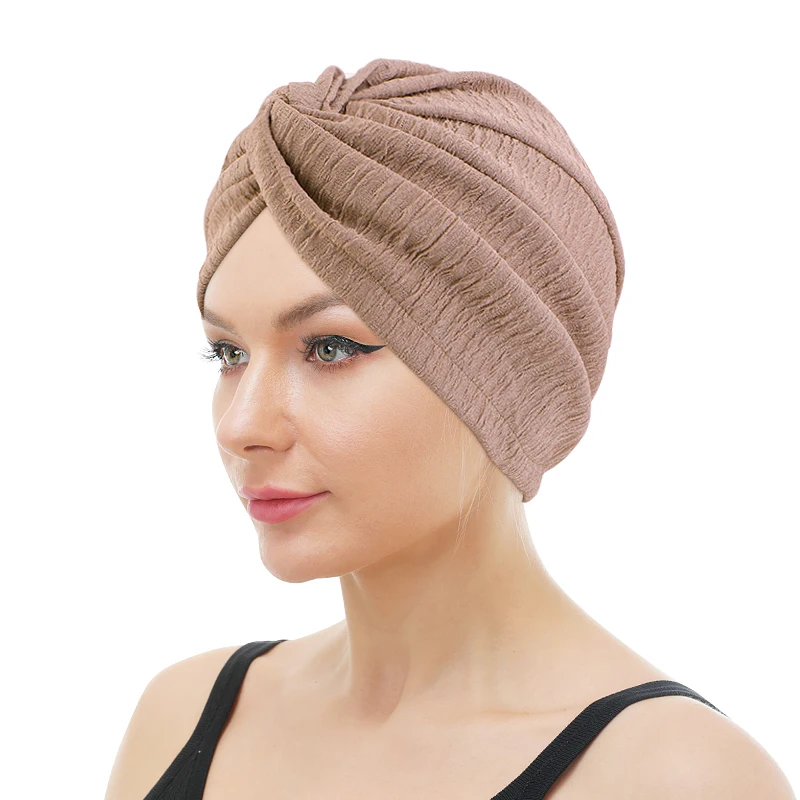 

Twist Knot Turban Muslim Women Hijab Beanies Cancer Cap Bonnet Chemo Hat Hair Loss Cover Head Wrap Indian Headscarf Solid Color