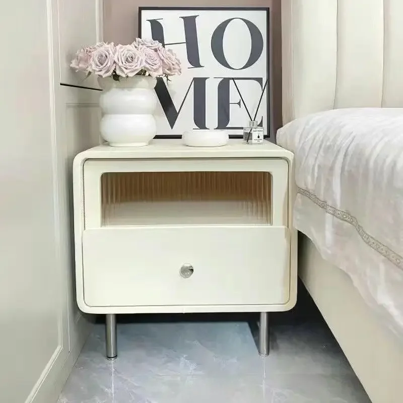 Bedside Table Solid Wood Cream Bedroom Cabinet Small Soft Bag Bedside Storage Cabinet 2023 New Simple Modern High-end Style