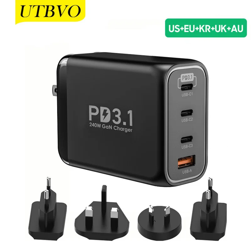 

UTBVO 4-Port 240W PD 3.1 GaN3 Wall Adapter USB Type C PD Charger Fast Charging Station for MacBook Pro iPhone Samsung Laptop