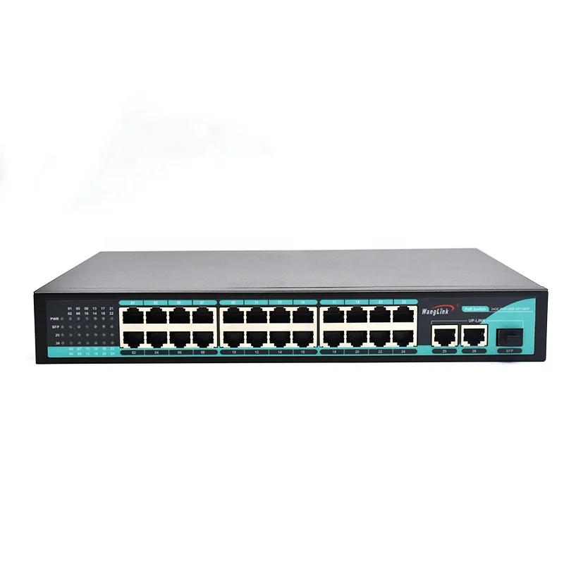 Wanglink 48V POE Ethernet Switch 100Mbps 24 Ports Poe Switch AI with SFP Port Support Watchdog for CCTV IP Camera