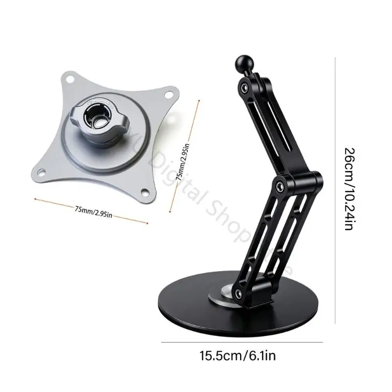 96BA Tragbarer Monitorständer mit 75 x 75 mm VESA-Halterung, Schreibtischhalterung aus Metall mit drehbarer Basis für tragbare – Detail 6
