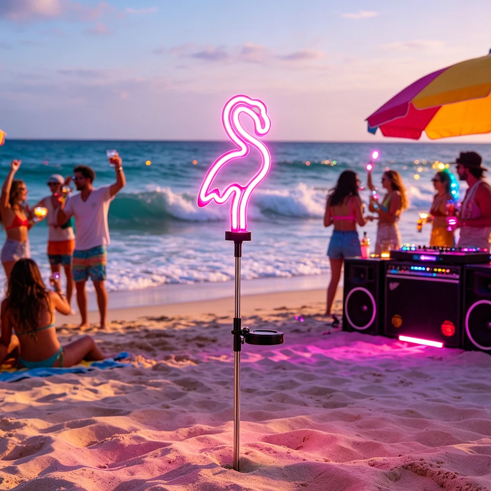 

Solar Flamingo Decor Lights, Outdoor Neon Flamingo Solar LED Stake Light ​for Pathway, Backyard, Porch, Yard Decoration Light
