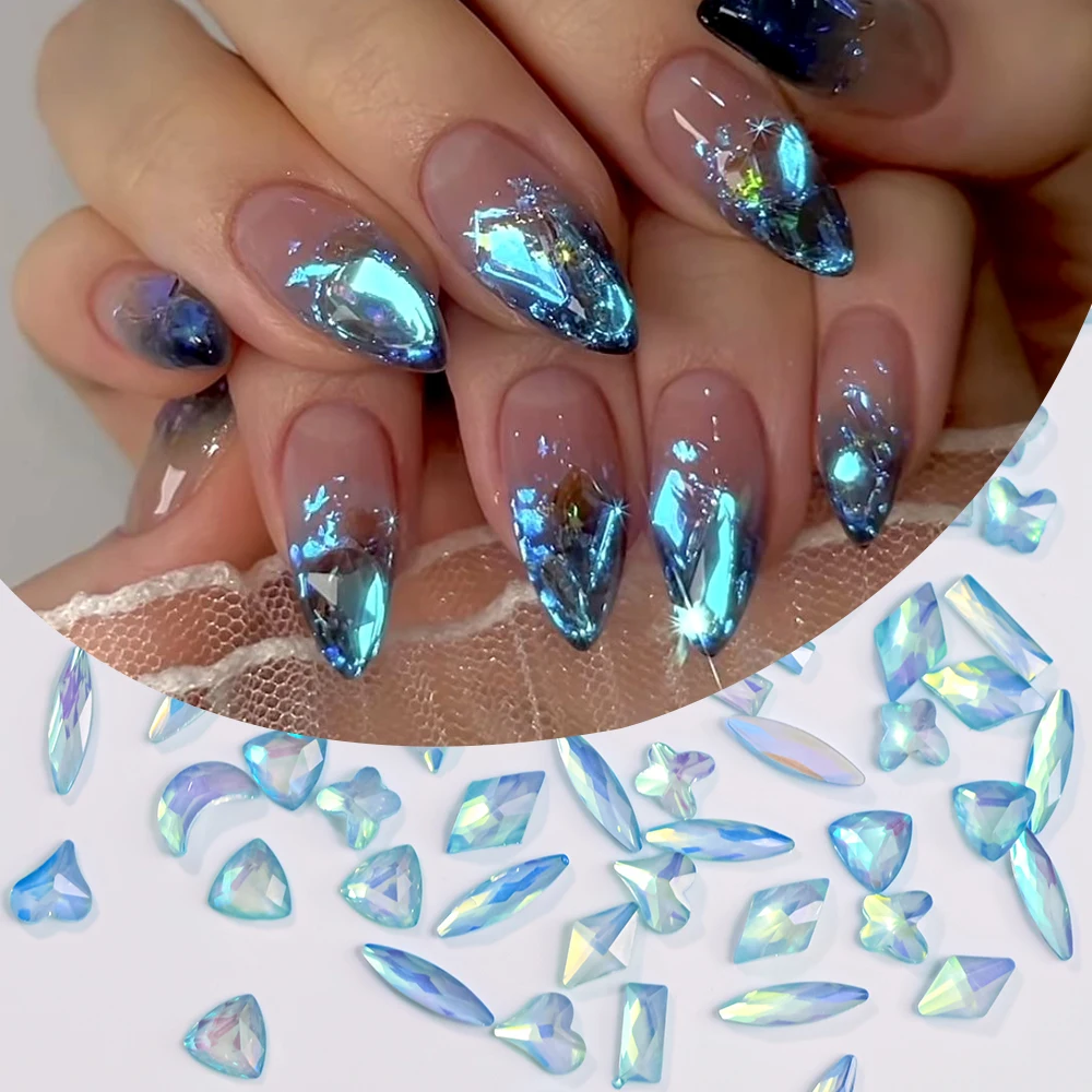 100pcs/bag Aurora Rhinestones Nail Charms Mixed-Size Irregular AB Flatback Stone Gems Manicure Resin Crafts Jewelry Nail Parts ^