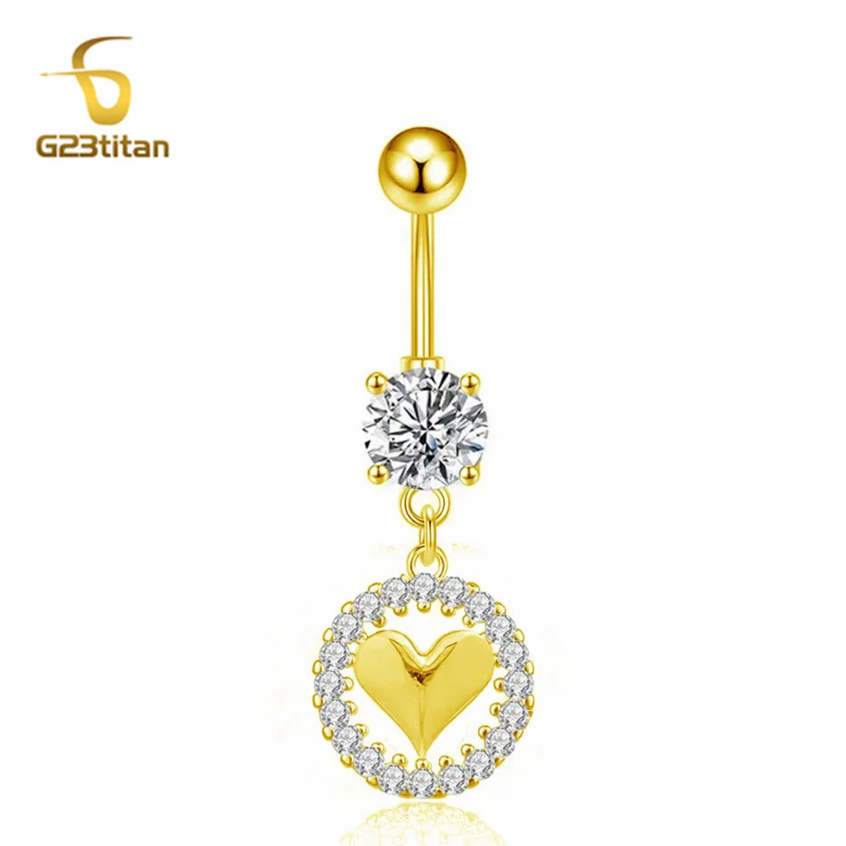 G23Titan Beautiful Crystal Round Heart Bellybutton Ring 6-16mm Titanium Curved Barbell Navel Piercing Bar Sexy Woman Accessories