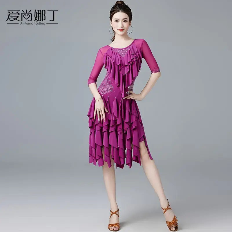 

Latin Dance Heavy Industry Hot Diamond Dress New Blackpool Competition Table Performance Dress Professional Flower Dress