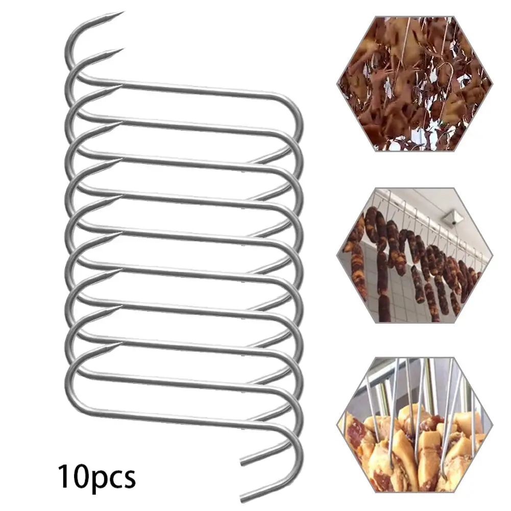 10Pcs/Set Stainless Steel S Hooks With Sharp Tip Utensil Meat Clothes Hanger Hanging Hooks For Butcher Shop Kitchen Baking Tools