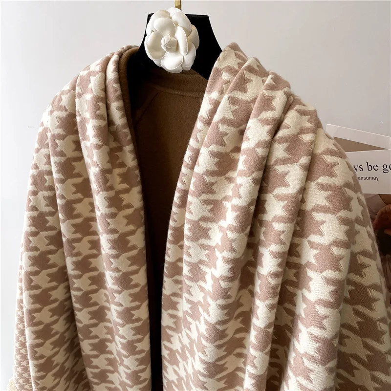 Luxury Houndstooth Scarf Winter Warm Intensification Shawl Women Cashmere Imitation Scarves Bufandas Panuelos Muslim Wrap Hijab