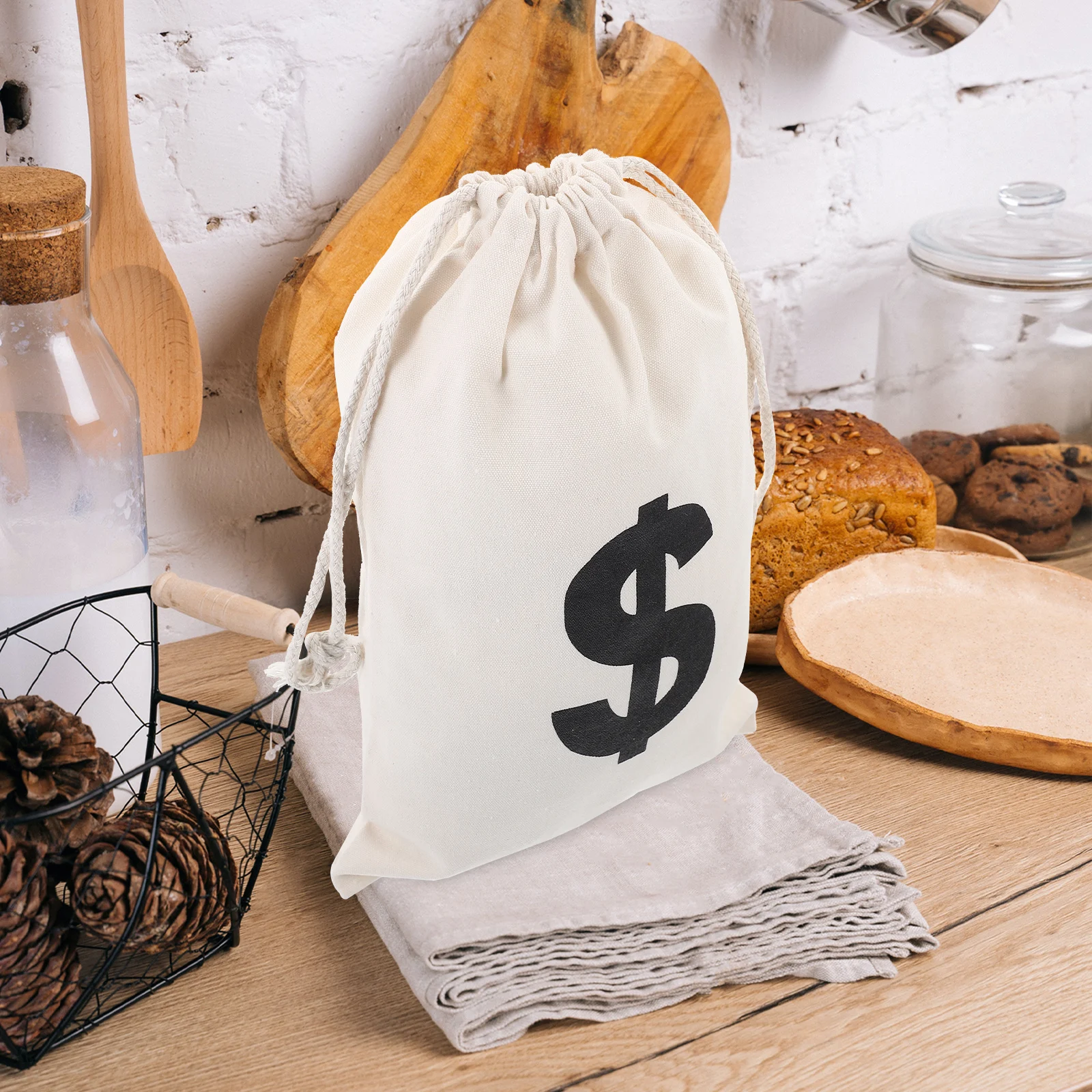 

5Pcs Small Canvas Drawstring Dollar Sign Bags Gift Packaging Pouches Jewelry Favor Gift Bags Coin Pouches