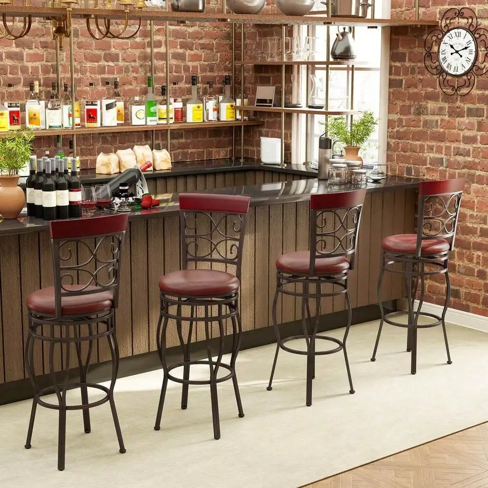 

Set of 4 Vintage Bar Stools Swivel w/Padded Seat Bistro Dining Kitchen Pub Chair