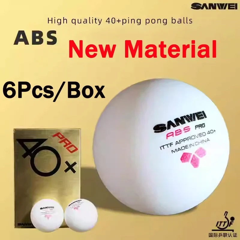 6pcs/box New Material SANWEI ABS PRO 3-Star 40+ Table Tennis Balls ITTF Approved Seamed Ping Pong Balls for Competition Training