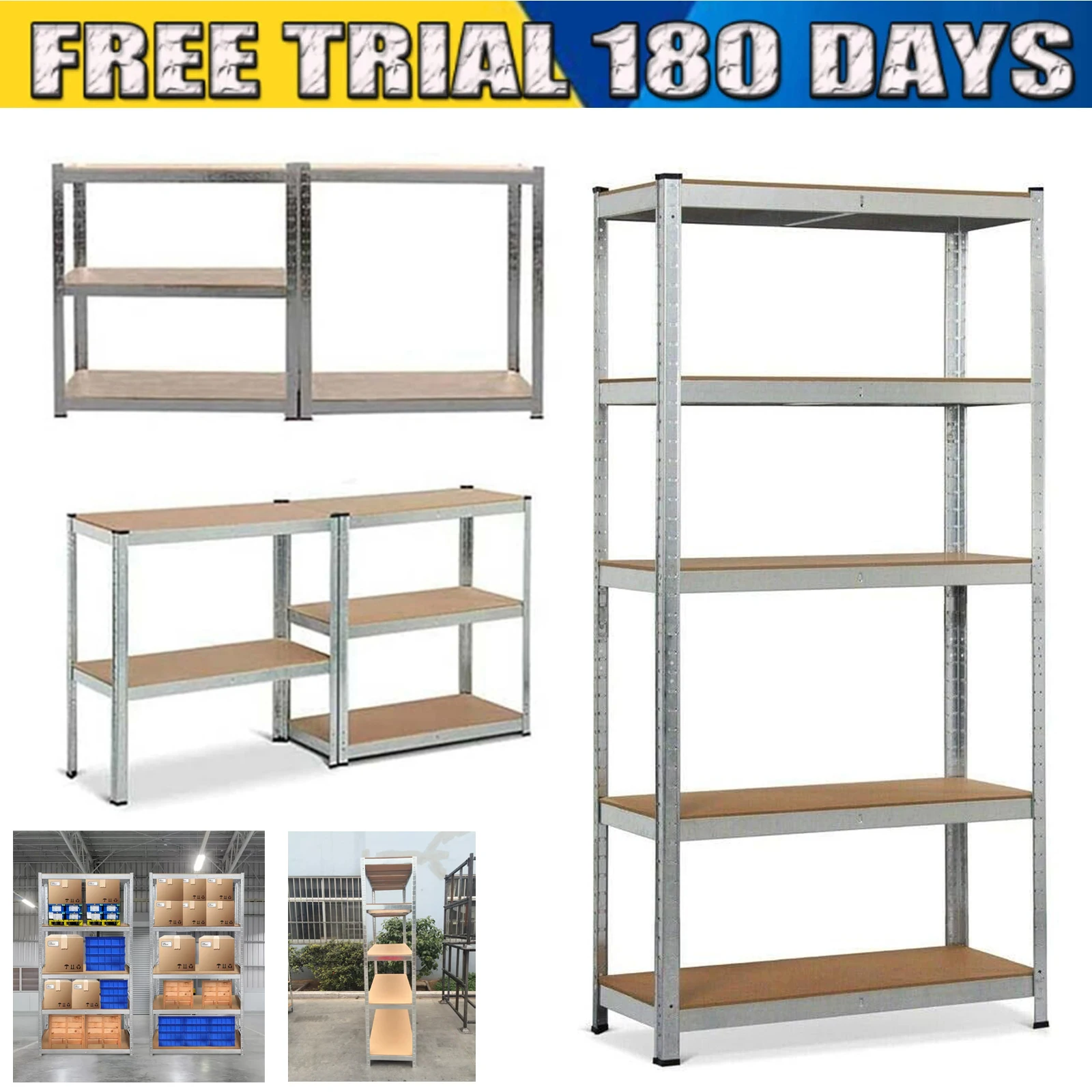 Garagenregale, 5-stufig, 200 x 100 x 50 cm, schraubenlose, hochbelastbare Lagerregale, schraubenlose Regale, höhenverstellbare Regale, Tragfähigkeit von 175 kg pro Regalboden (insgesamt 875 kg für 5