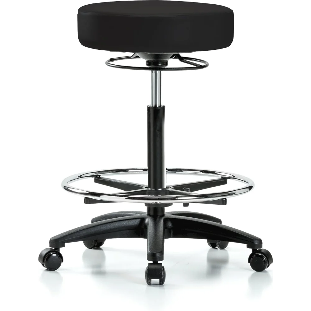 

360° Rolling Adjustable Height Swivel Stool with Footring – Heavy Duty Rolling Stools with Wheels for Massage Therapy