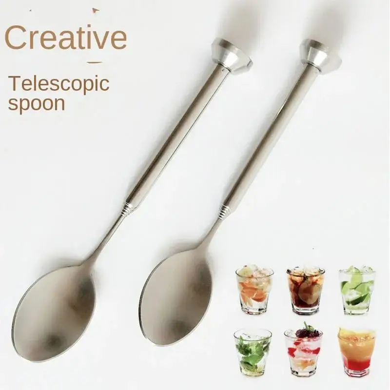 Stainless Steel Telescopic Spoon Extendable Mixing Spoons Long Extending Stirring Spoon For Drinks Picnic Barbecue Kitchen Tools