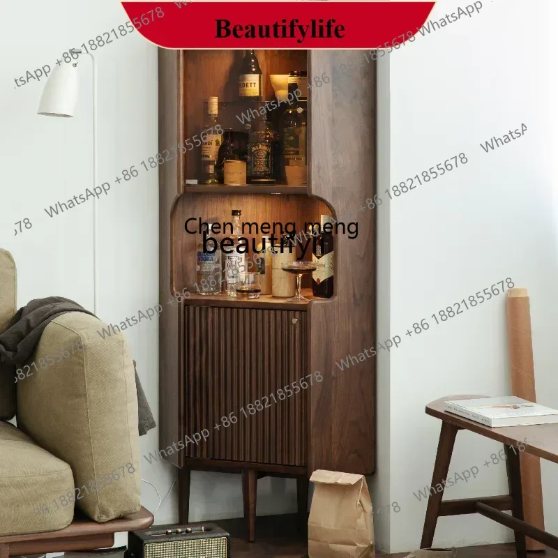 

D178 Y French Retro Corner Cabinet Corner Living Room Display Black Walnut Triangle Sideboard Corner Shelf Wine Cabinet