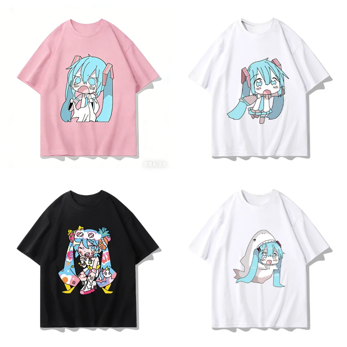 camiseta-personalizada-de-algodao-puro-com-colagem-de-personagens-hatsune-miku-para-adultos-e-criancas